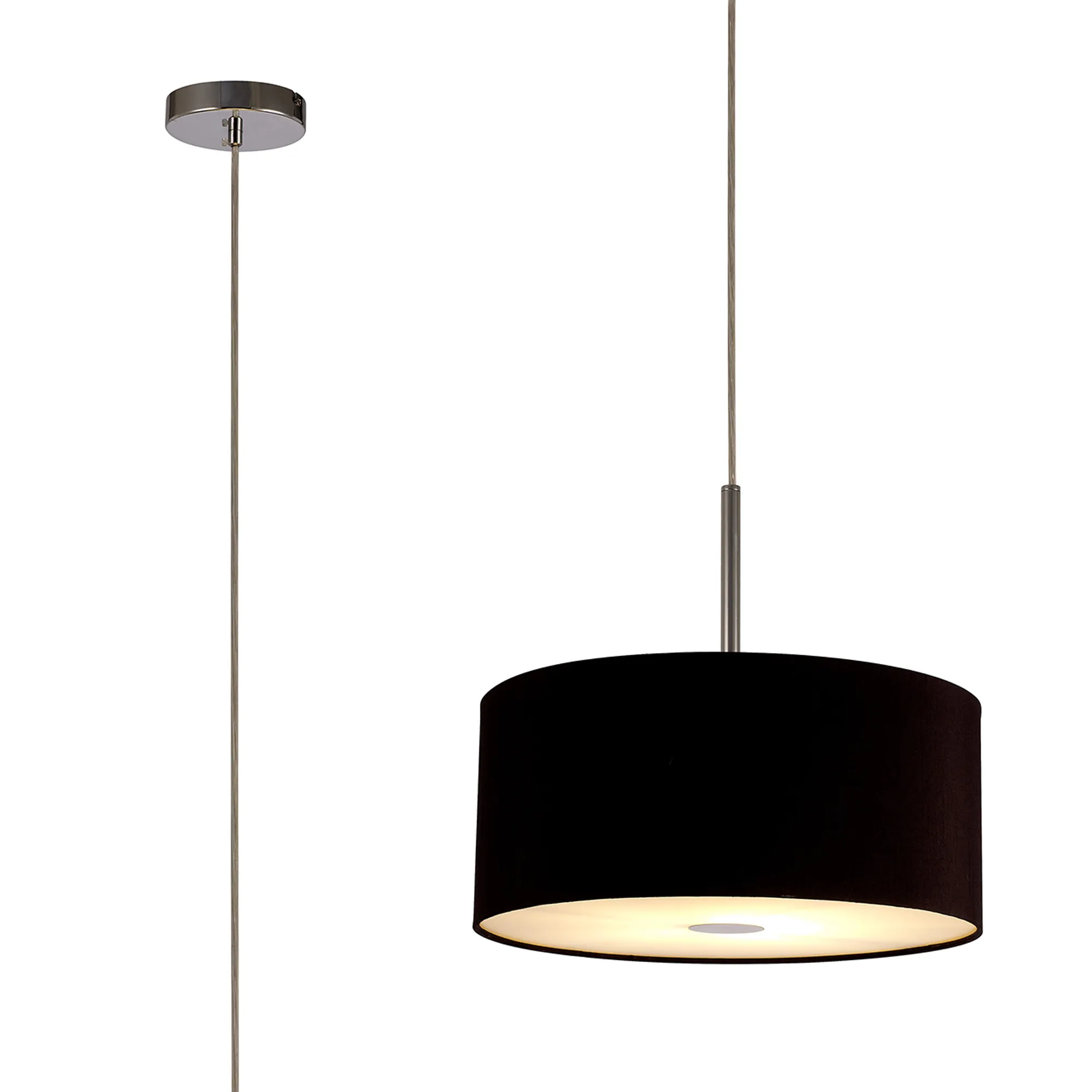 DK0139  Baymont 40cm Pendant 1 Light Polished Chrome, Midnight Black/Green Olive, Frosted Diffuser